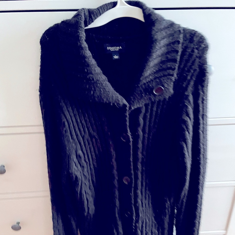 Sonoma life + style black knitted jacket, size L cozy fall winter minimalist